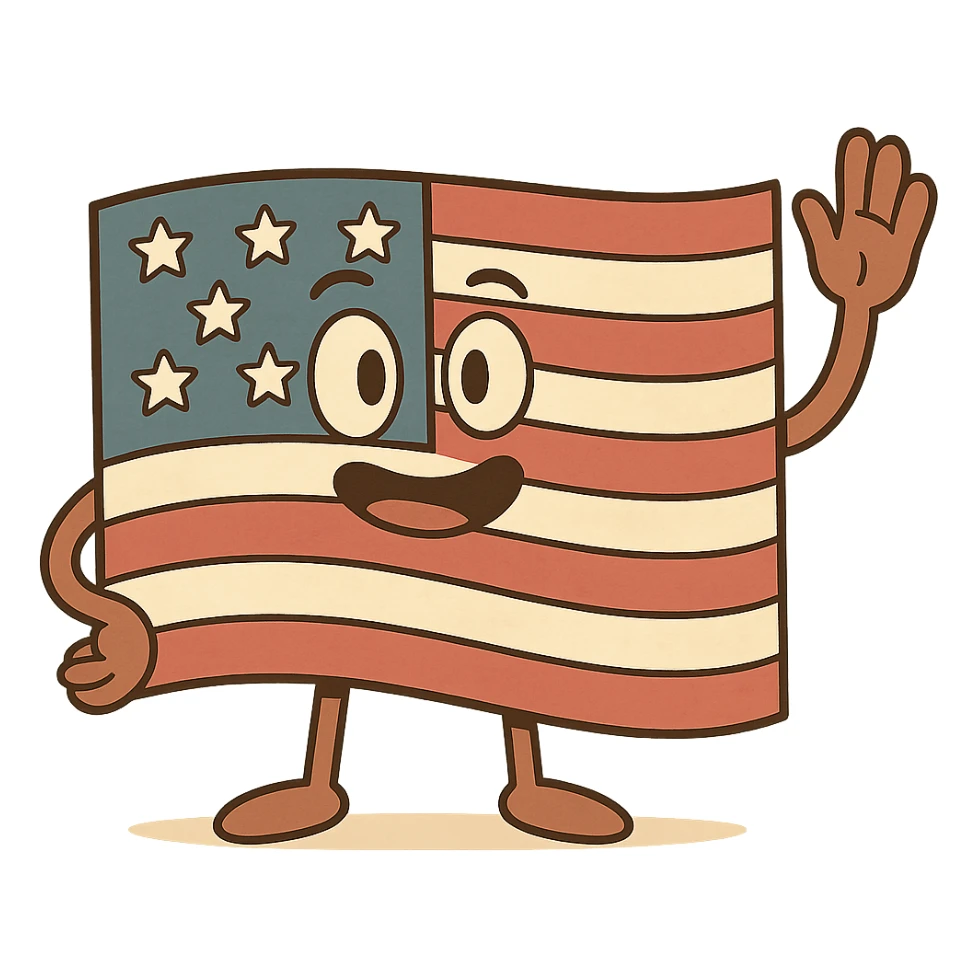 flag of the United States, rectangular, red and white stripes with a blue rectangle and white stars in the top left corner, flat and simple design sticker