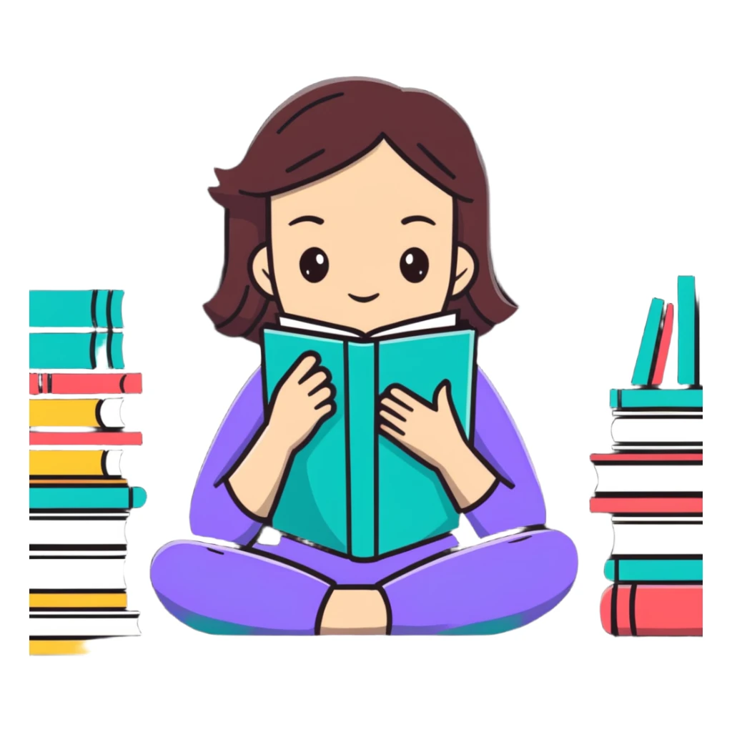 Tired girl cramming for exams with books and coffee sticker