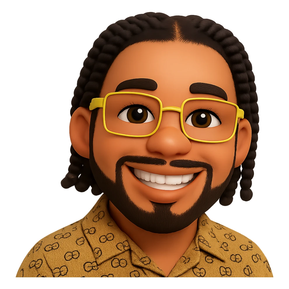 Remove the background and add a smile to the 3D emoji while keeping the glasses, hairstyle, and clothing style intact. The style is 3D emoji style. sticker