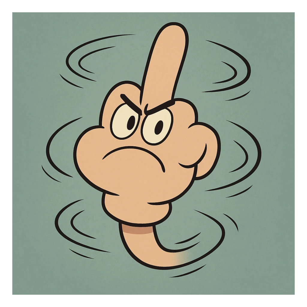 a cartoon hand giving the middle finger, spinning, with motion lines sticker