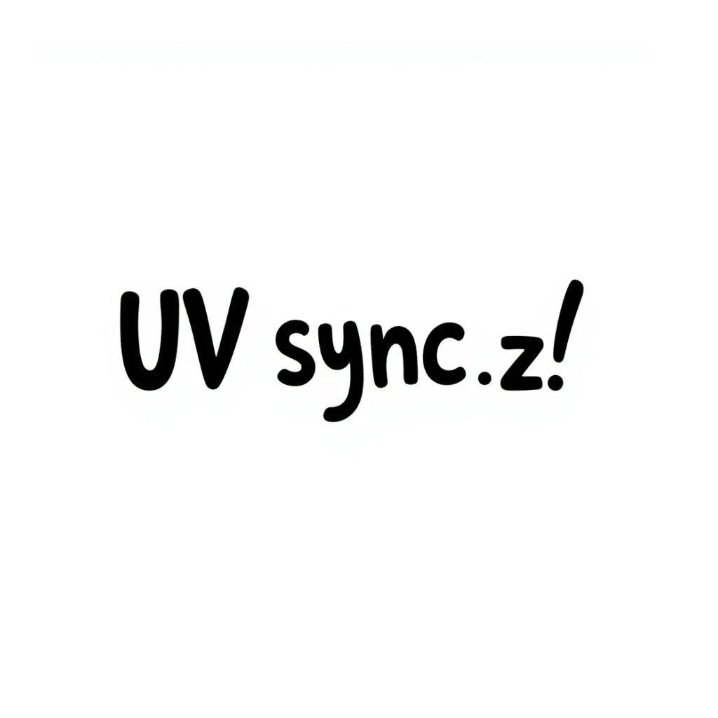 hand-drawn doodle sign with the text 'uv sync', playful and casual sticker