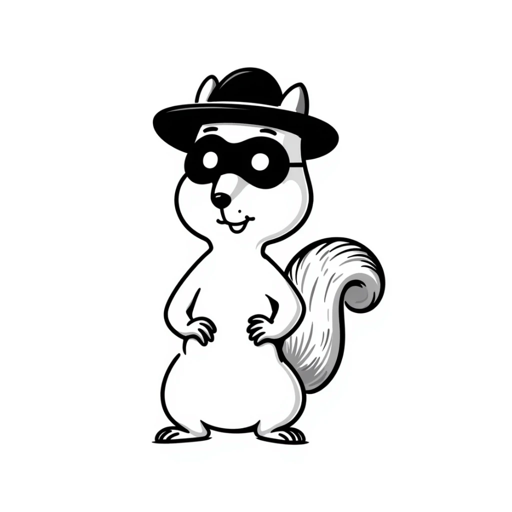 A squirrel wearing a black mask and black hat like Zorro sticker