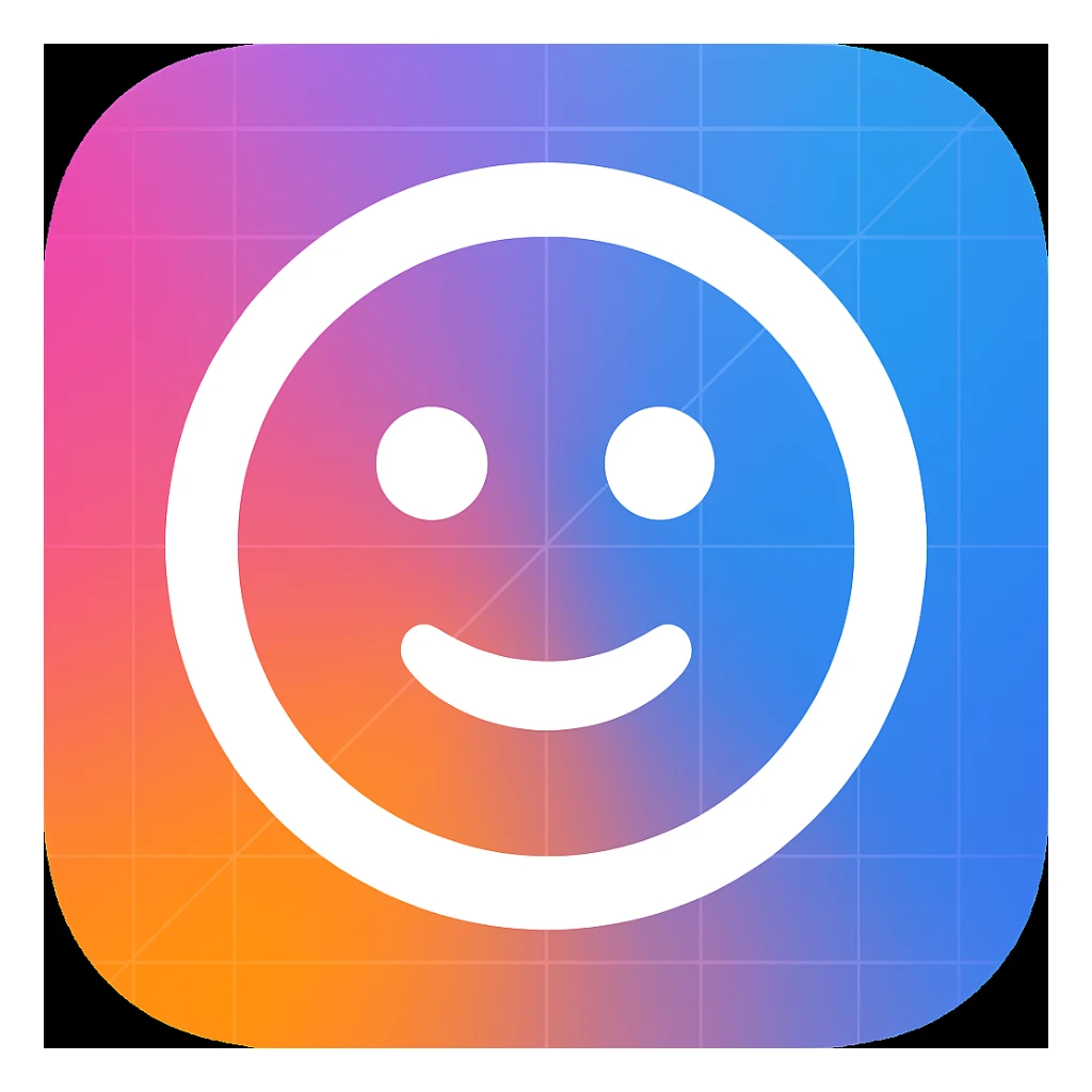 Frame 5: Background is a blend of gradient and blue, some grid lines starting to appear, smiley face unchanged (keyframe for morph animation) sticker