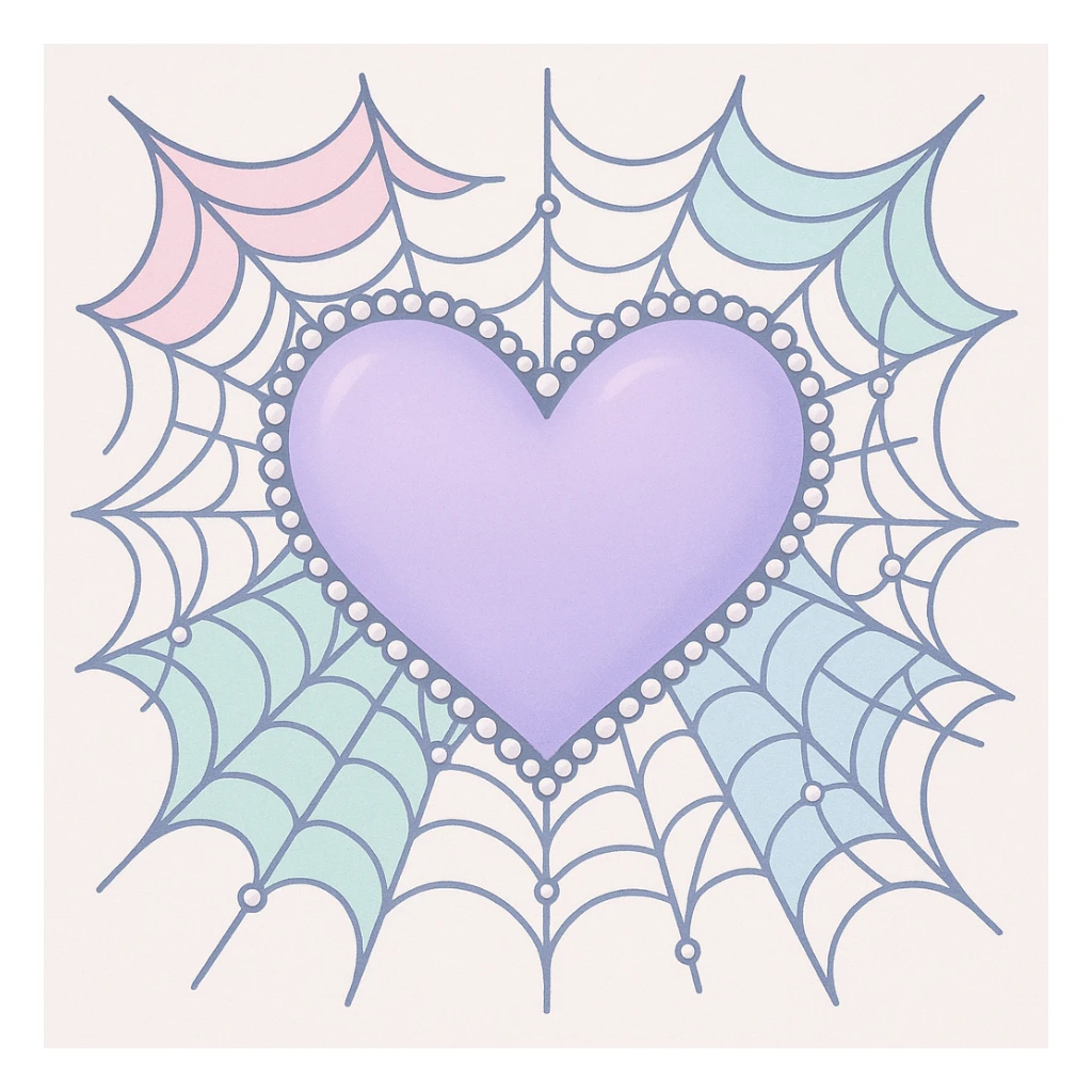 pastel goth heart with pastel spiderwebs and pearls sticker