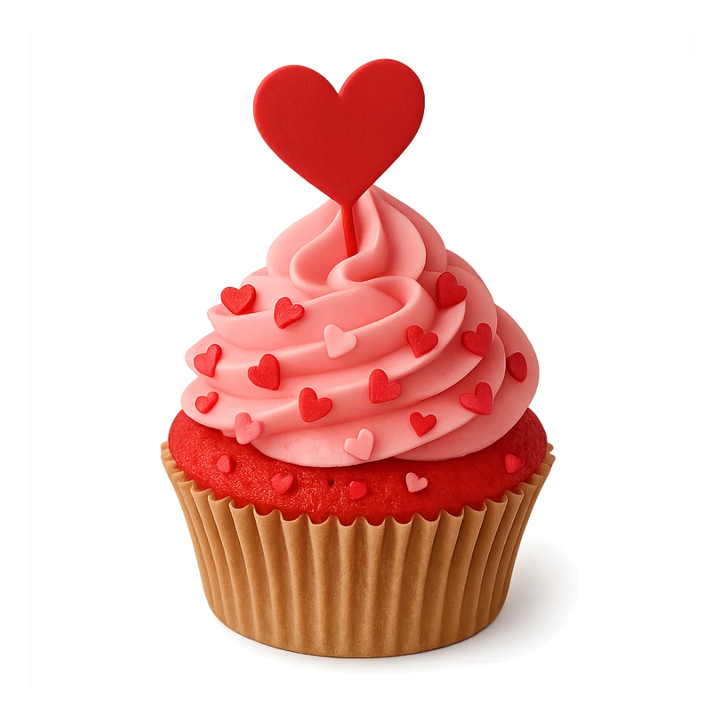 love-themed cupcake with heart topper, no background sticker