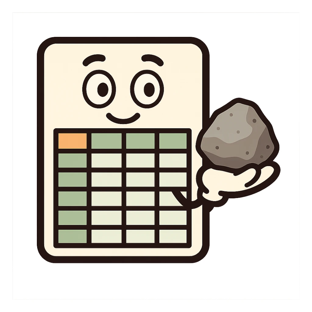 flat toon style spreadsheet with rock on hand, cartoonish sticker