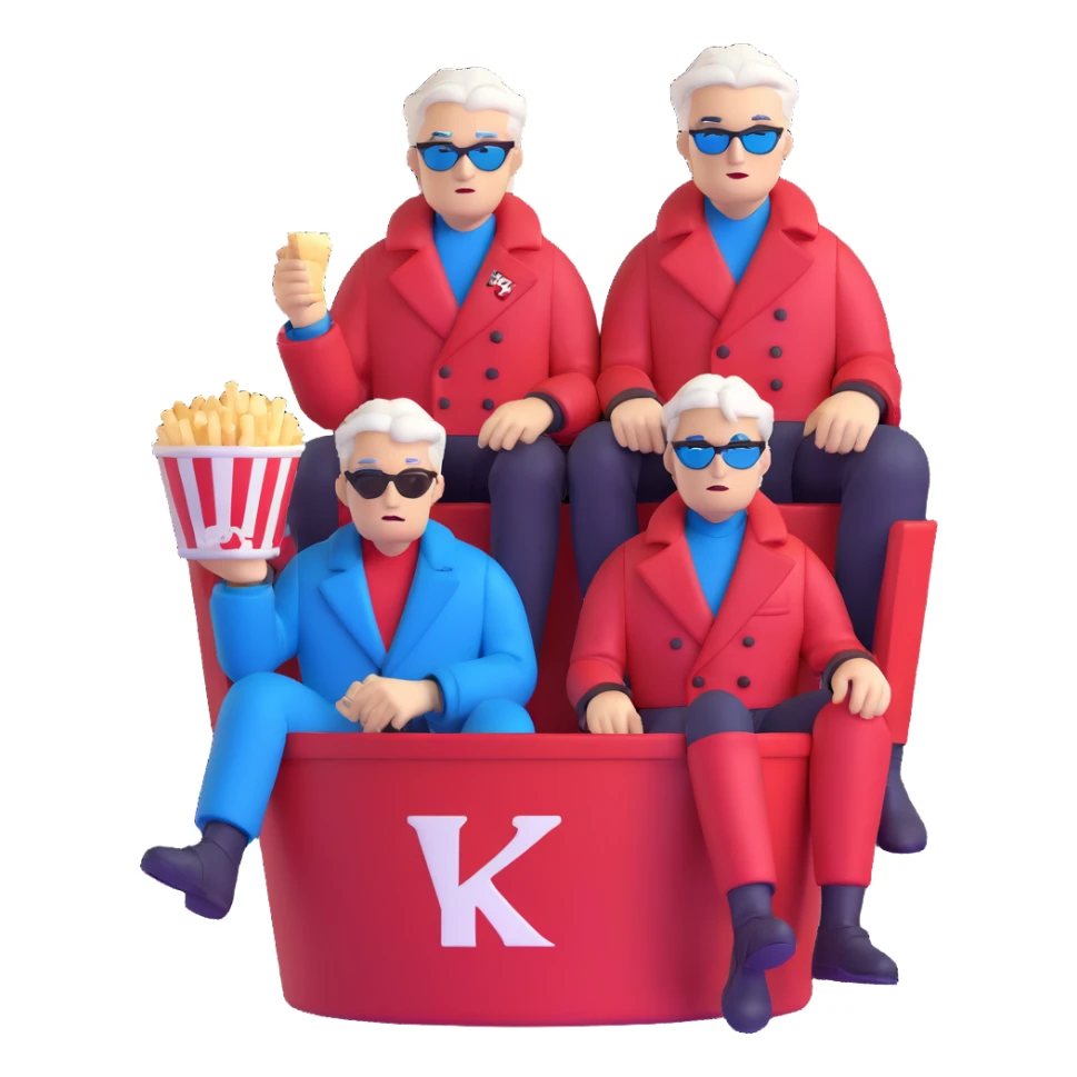 Dante and Vergil from Devil May Cry sitting together in a KFC family bucket, Dante in red coat, Vergil in blue coat, both with white hair sticker