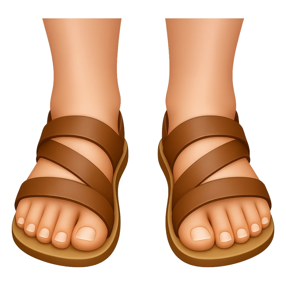 Front view of feet in ancient style sandals, emoji style, transparent background. sticker