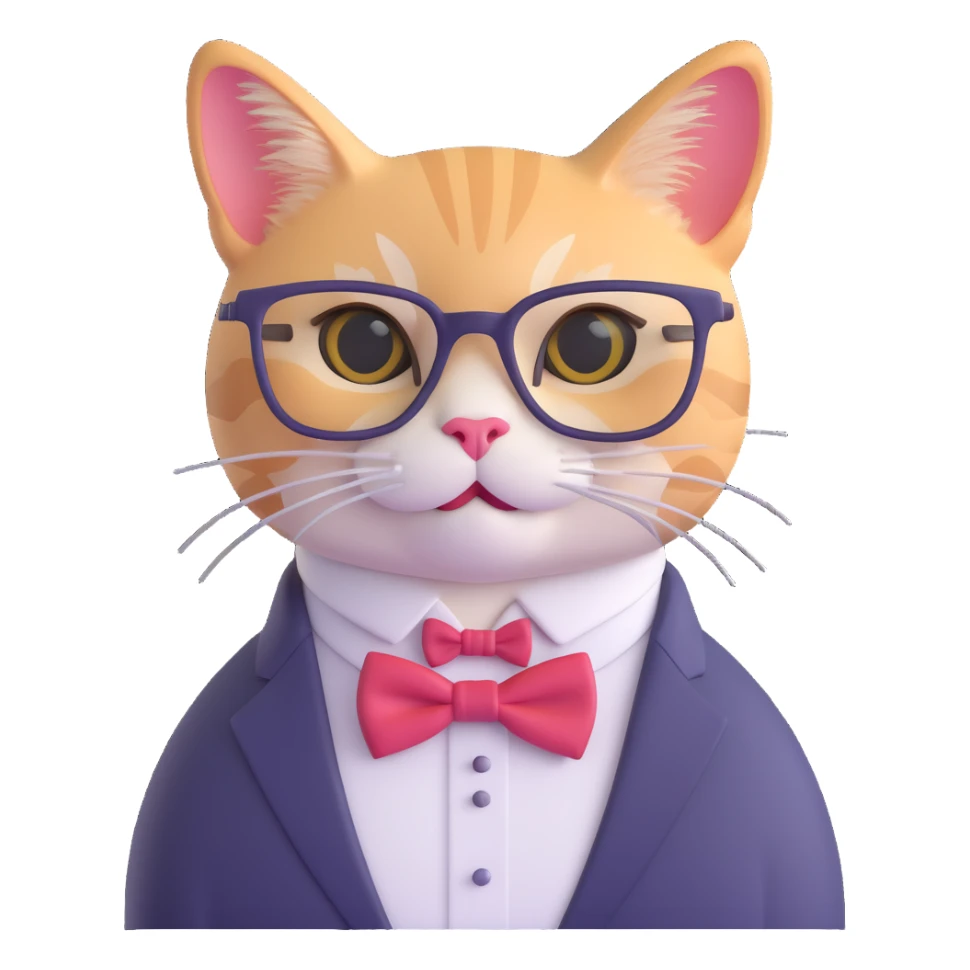 charming cat with bow tie and big glasses, geeky style sticker