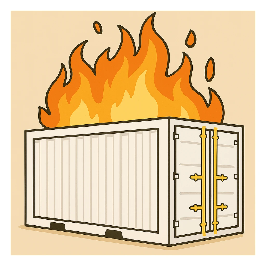 Change the shipping container to white, keep the fire and flat toon style the same sticker