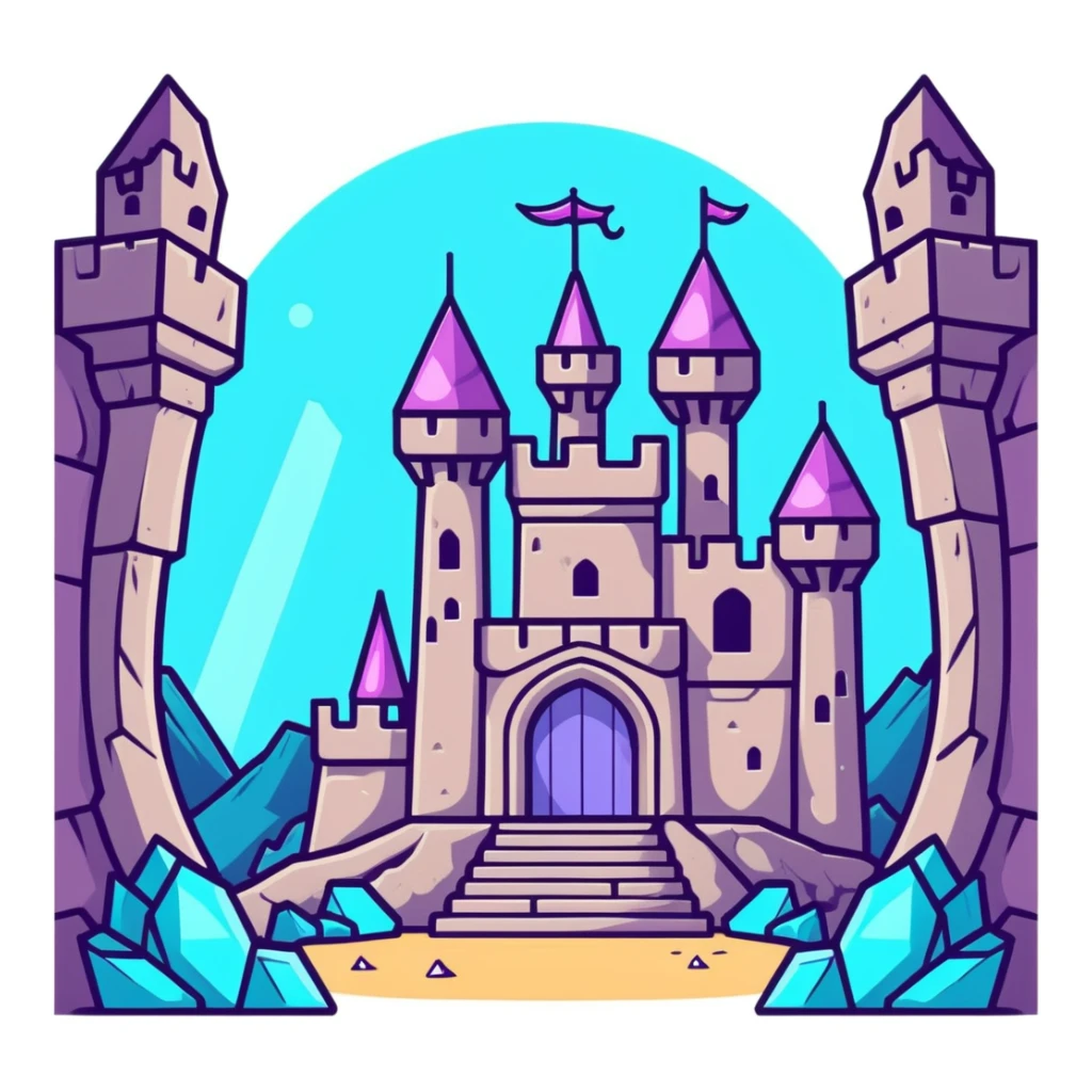 Dragon lair in an ancient castle ruins with magical crystals sticker
