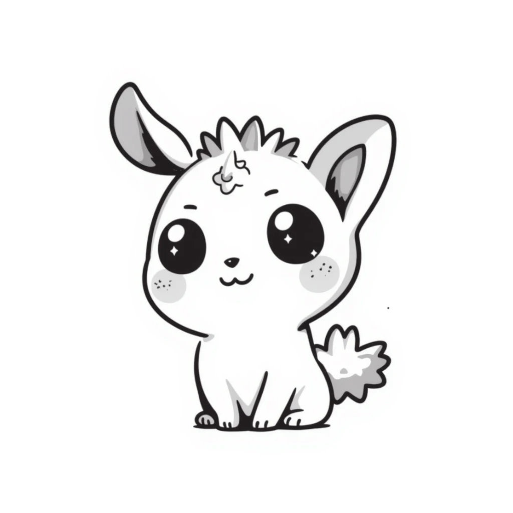 kawaii bunny plant dragon with tiny spikes, extremely cute, giant sparkly eyes, blushing cheeks, pastel colors, small mouth, adorable expression, chibi style sticker