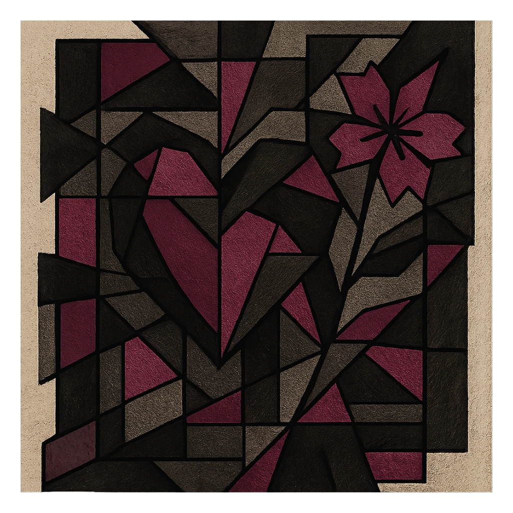 goth sakura heart, geometric abstraction, black and magenta, modern and bold sticker