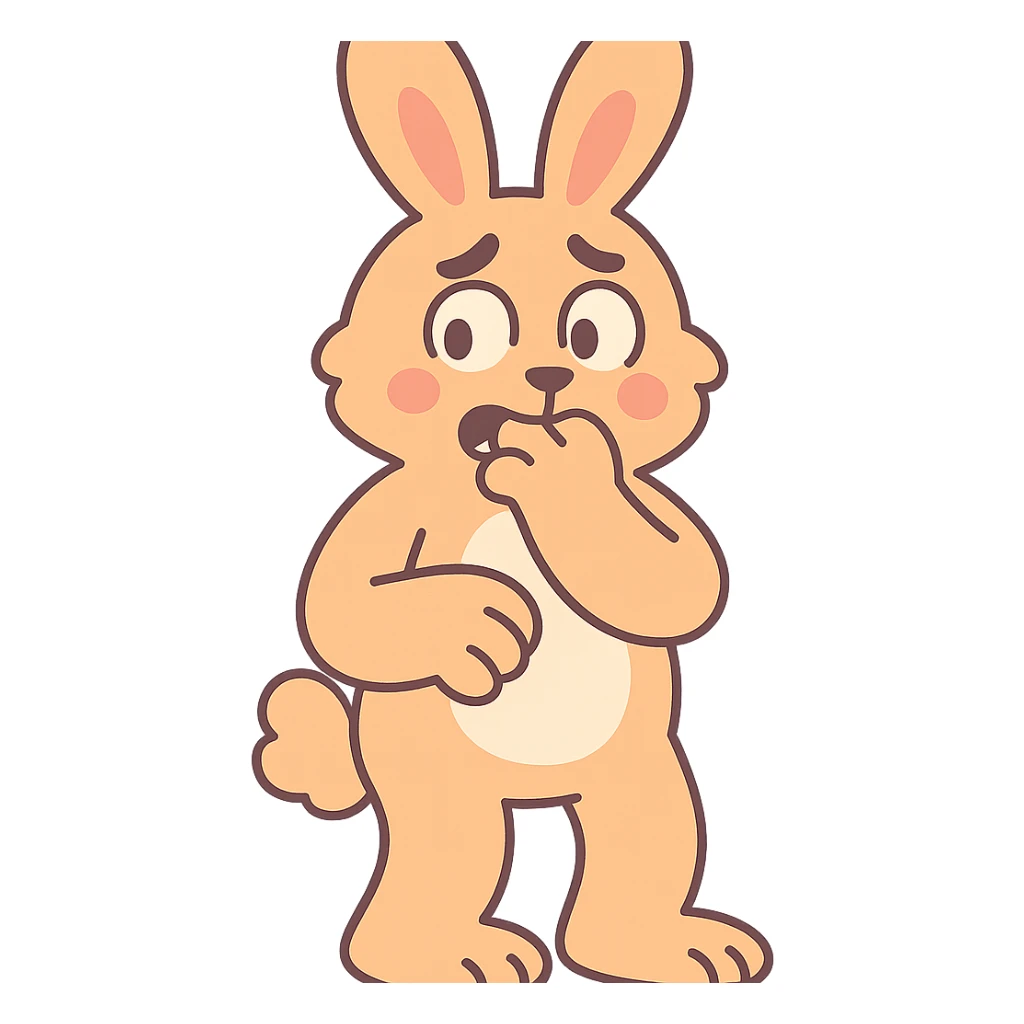 apricot bunny biting paw nervously, full body, pastel-toon style sticker