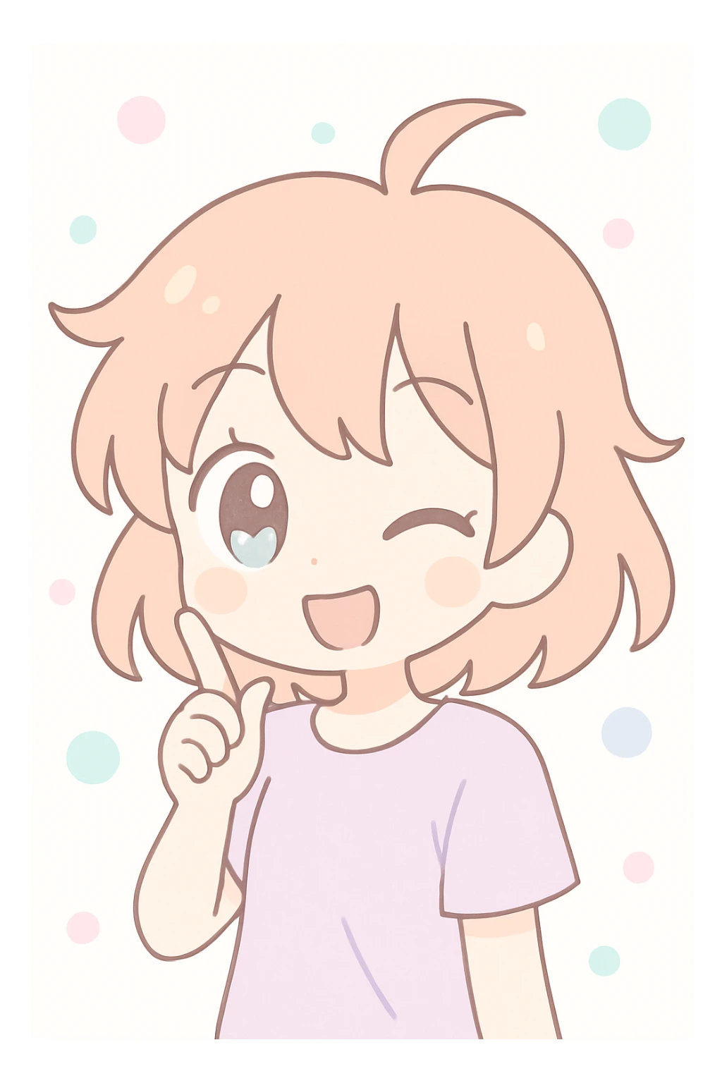 mischievous girl, winking, messy hair, energetic, fun, anime-inspired sticker