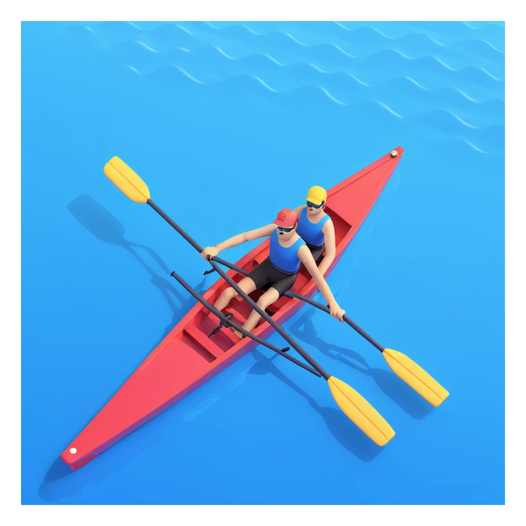 single-person Olympic rowing boat with a professional racing style, including the rower, bird's-eye view, light wavy sea underneath sticker