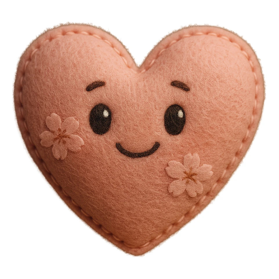 pink heart with sakura flowers, plush portrait style sticker