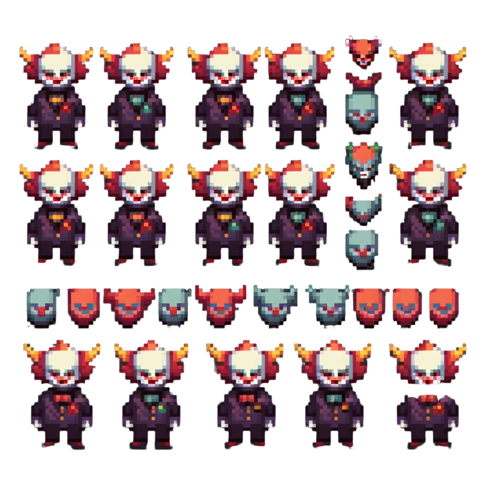 demonic clown wearing a leisure suit, bald with different horn styles sticker