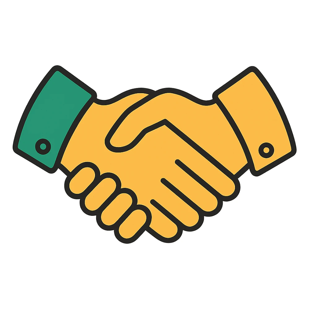 handshake emoji, professional style, green white and gold color scheme, classic look, elegant lines, decorative details, no background sticker
