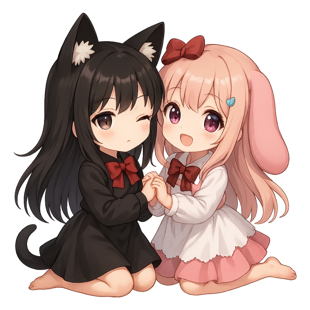 Remove the background, keep only Kuromi and My Melody, photorealistic style, preserve all details, transparent background. sticker
