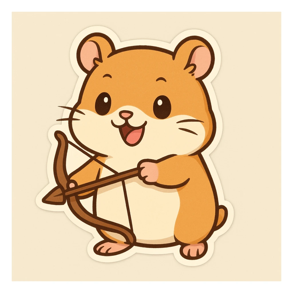 cartoon hamster holding a bow, standing upright, playful expression sticker