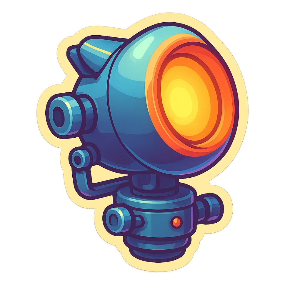 Spotlight in retro stickers style, pointing upward, no beam. sticker