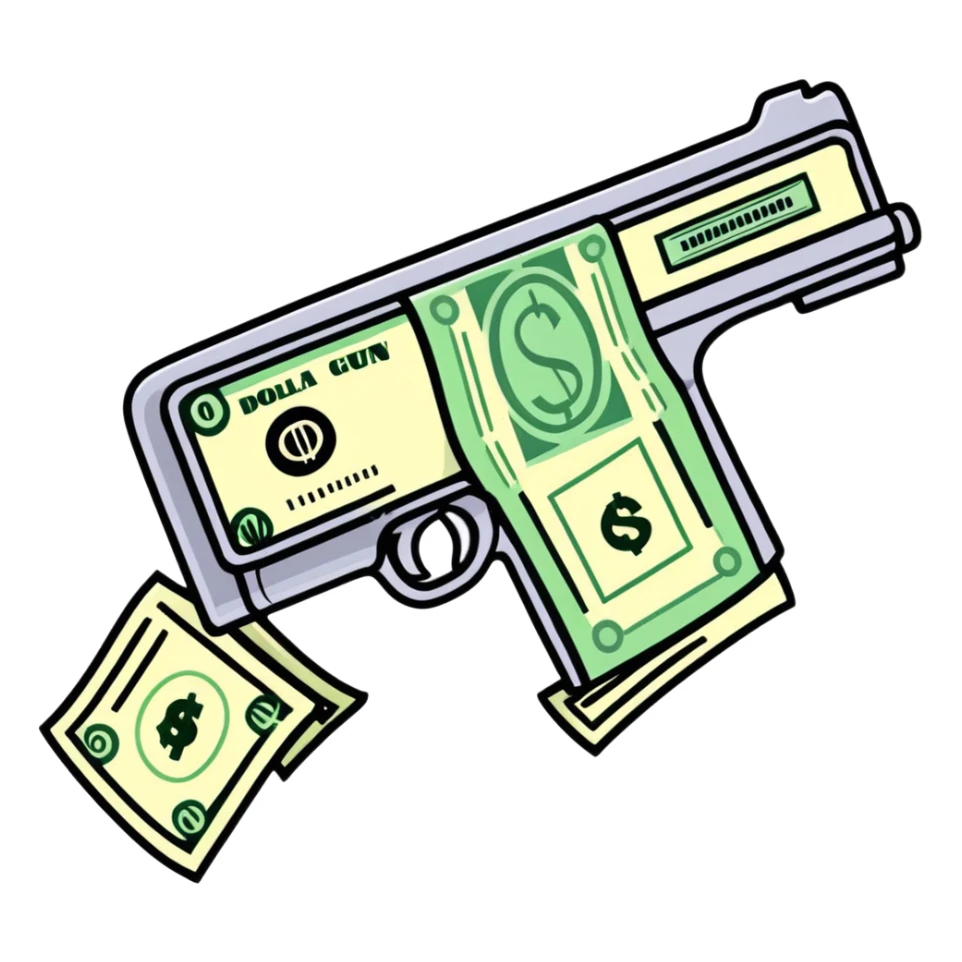 money gun spraying dollar bills sticker