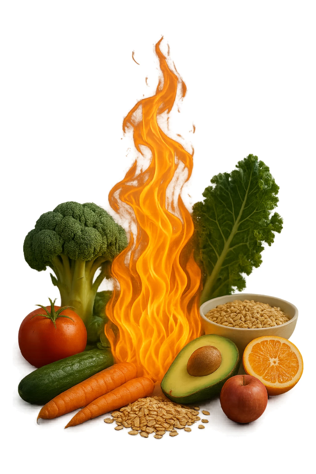 fiamma su cibo sano, metabolismo iperrealistico sticker