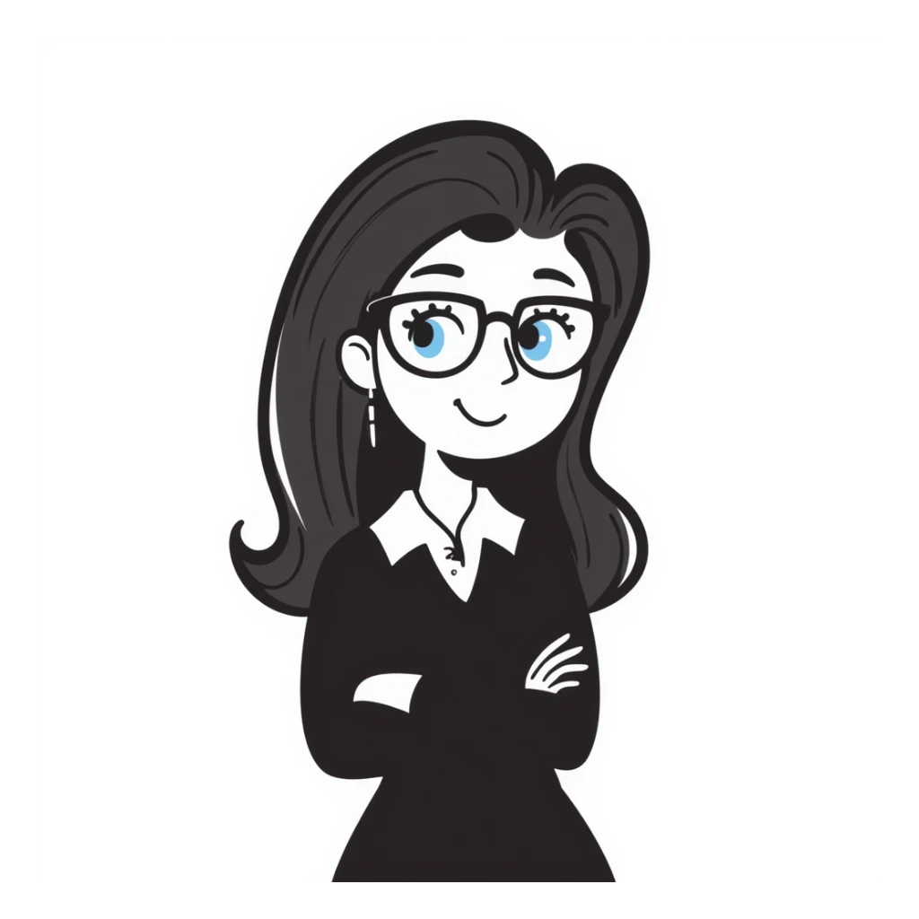 cute woman with glasses, long brown hair, blue eyes sticker
