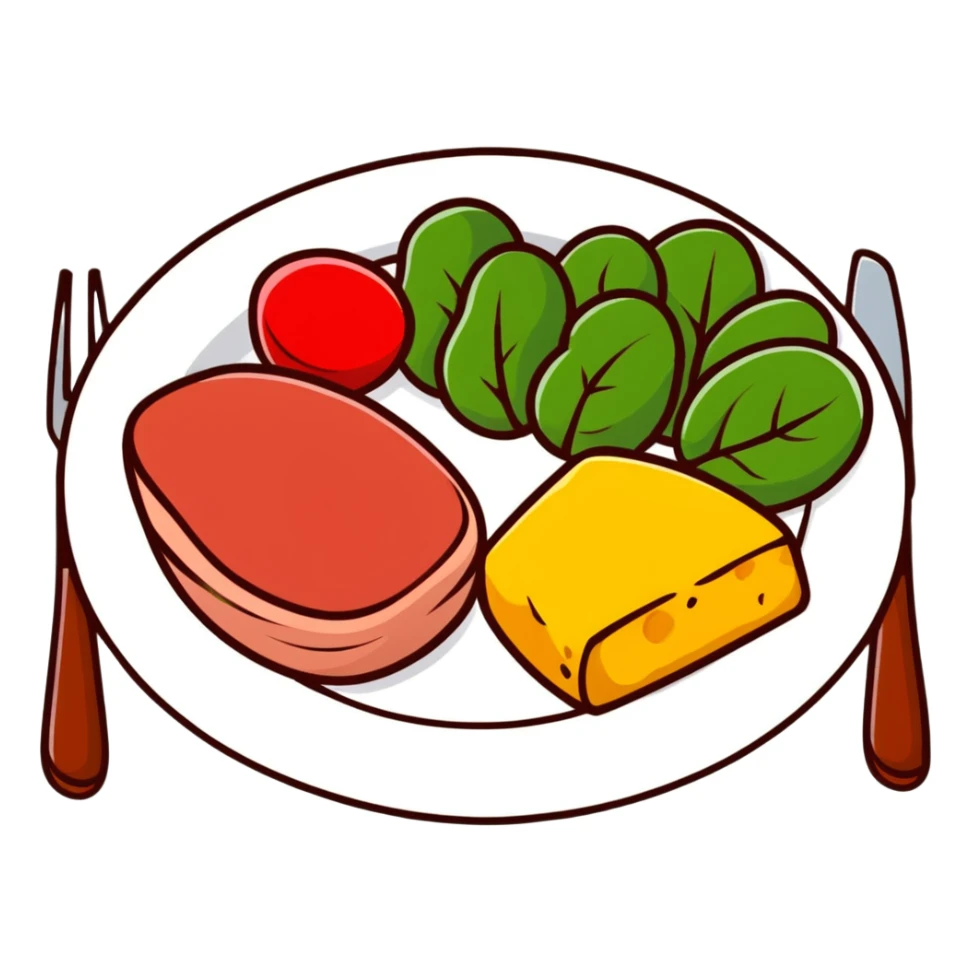 A colorful plate with red meat, chicken, spinach, and cheese arranged together. sticker