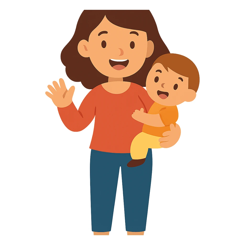 flat toon style of a cheerful mother sticker