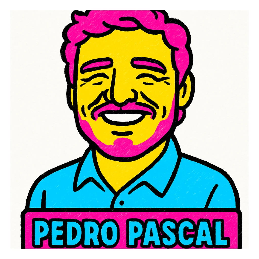 Pedro Pascal smiling, colorful sketch style, abstract colors, vibrant and playful vibe sticker