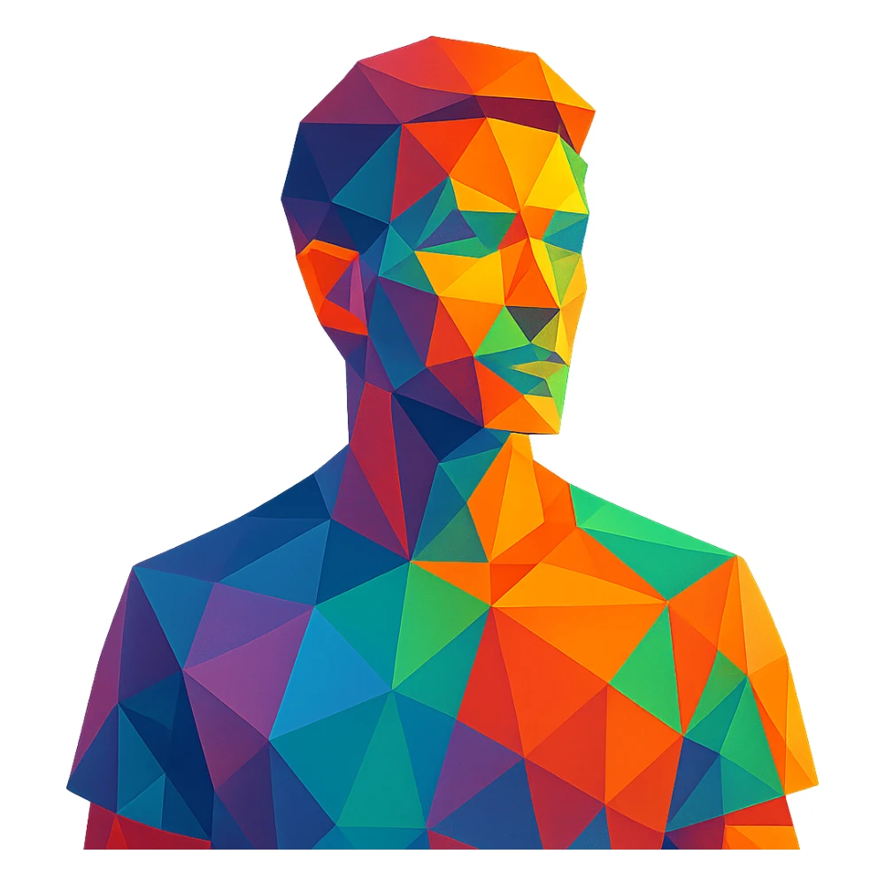 polygonal low-poly style person with colorful facets sticker