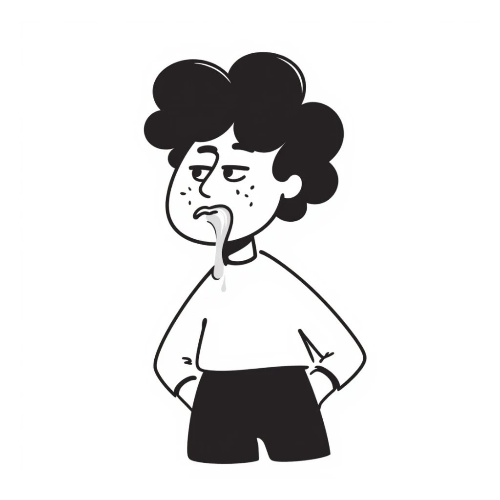 a drooling dumb person, hand drawn doodle style sticker