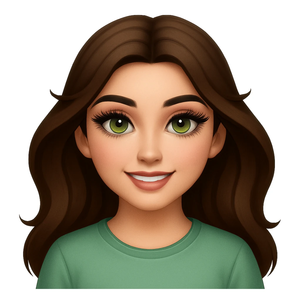 Make the eyebrows black, add a little light makeup, make the eyelashes long and thick, and add more shades to the green eye color (keep the OPhome emoji style) sticker