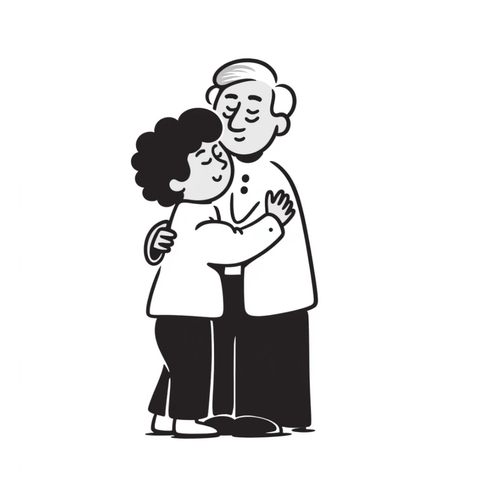 a child hugging an elder, simple and heartwarming, filial love sticker