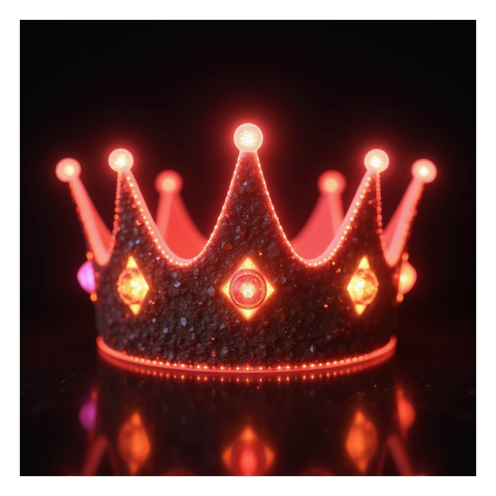 realistic glowing red crown with gems, vivid colors, gemstone highlights sticker
