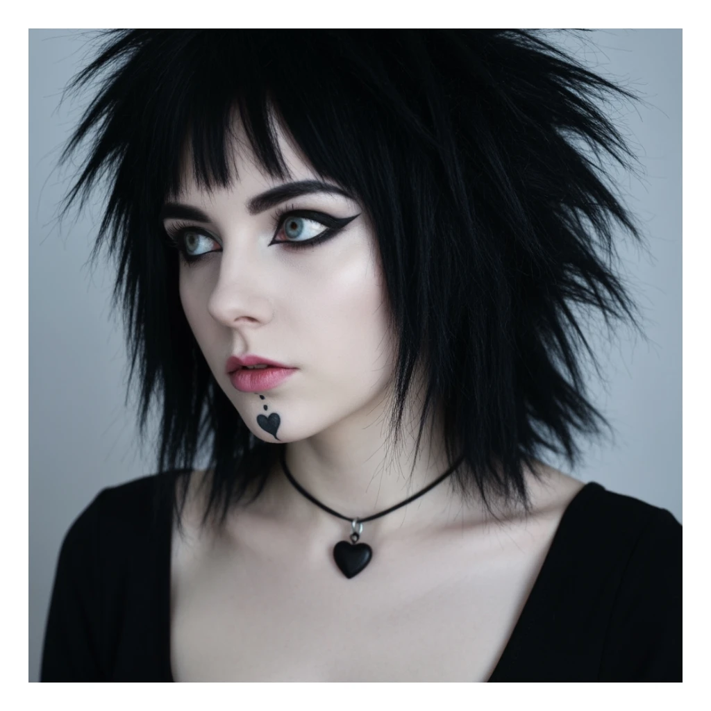 goth profile picture with a heart accent, cute, expressive, minimal, variation 2 sticker