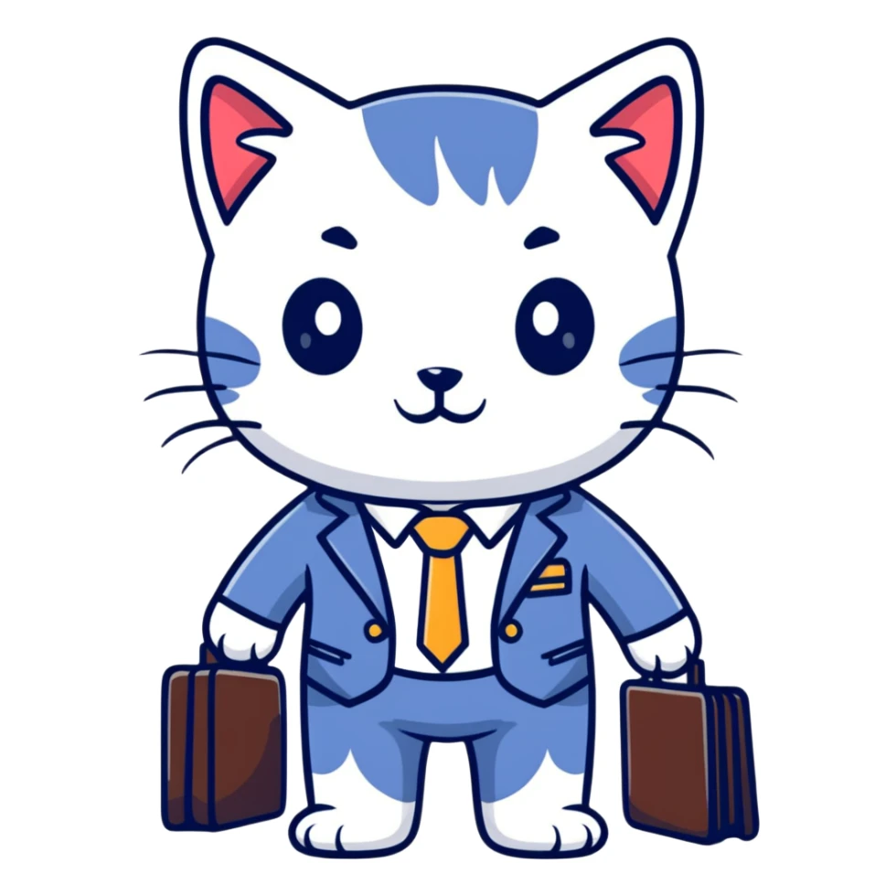 kitten in a suit holding a briefcase sticker