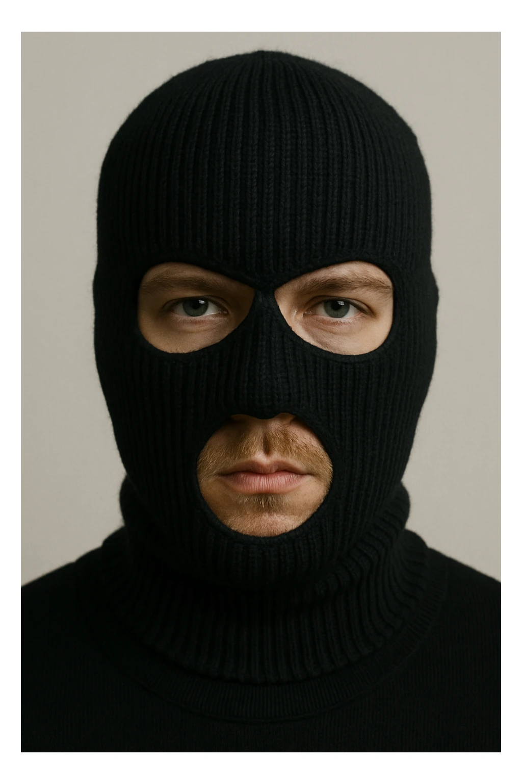 a white man in a black ski mask, close-up, plain background sticker