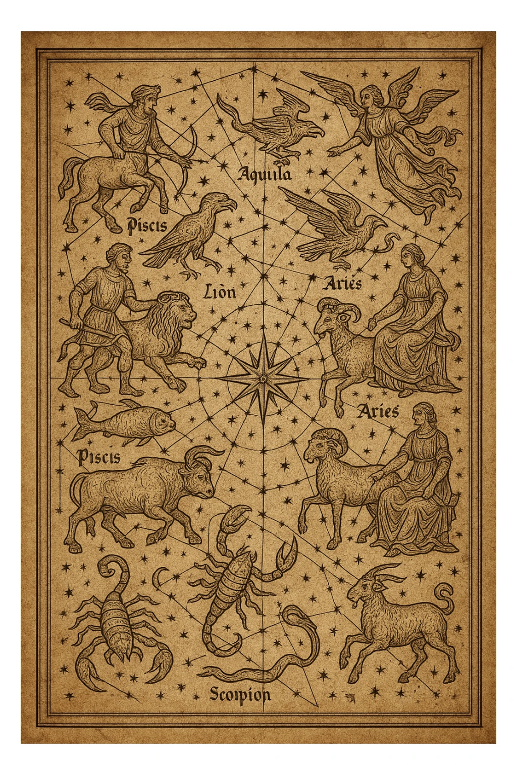 proto gothic ancient star map of constellations sticker