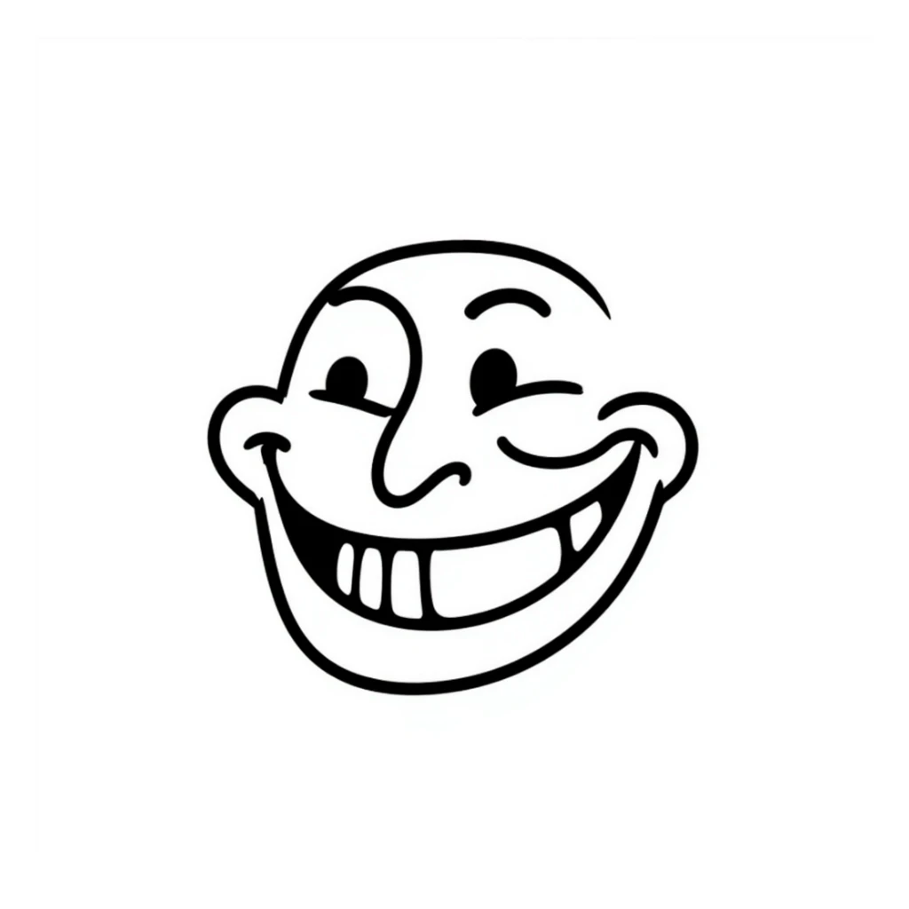 Hand-drawn troll face meme with classic grin, used in YouTube videos sticker