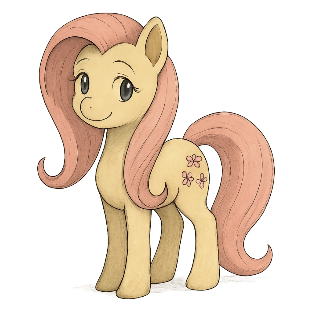 Fluttershy standing and smiling in Ghibli style sticker