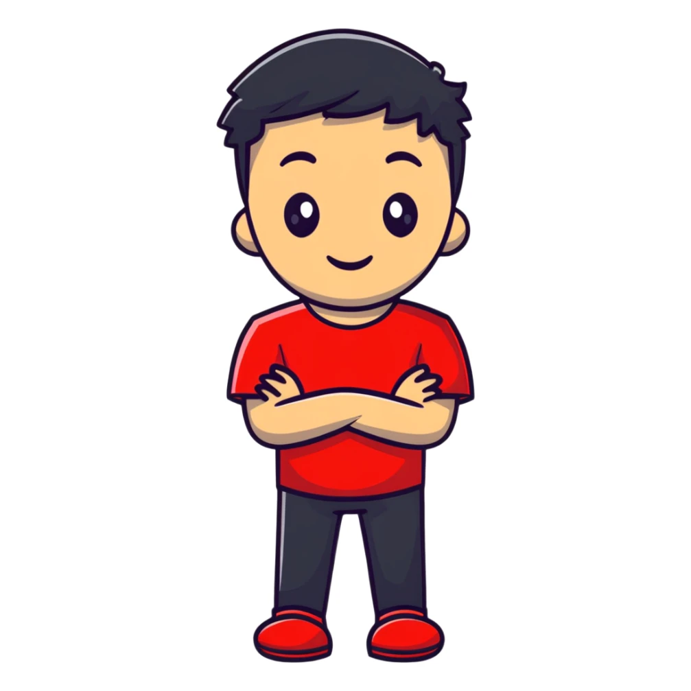 Meno character wearing a red t-shirt sticker