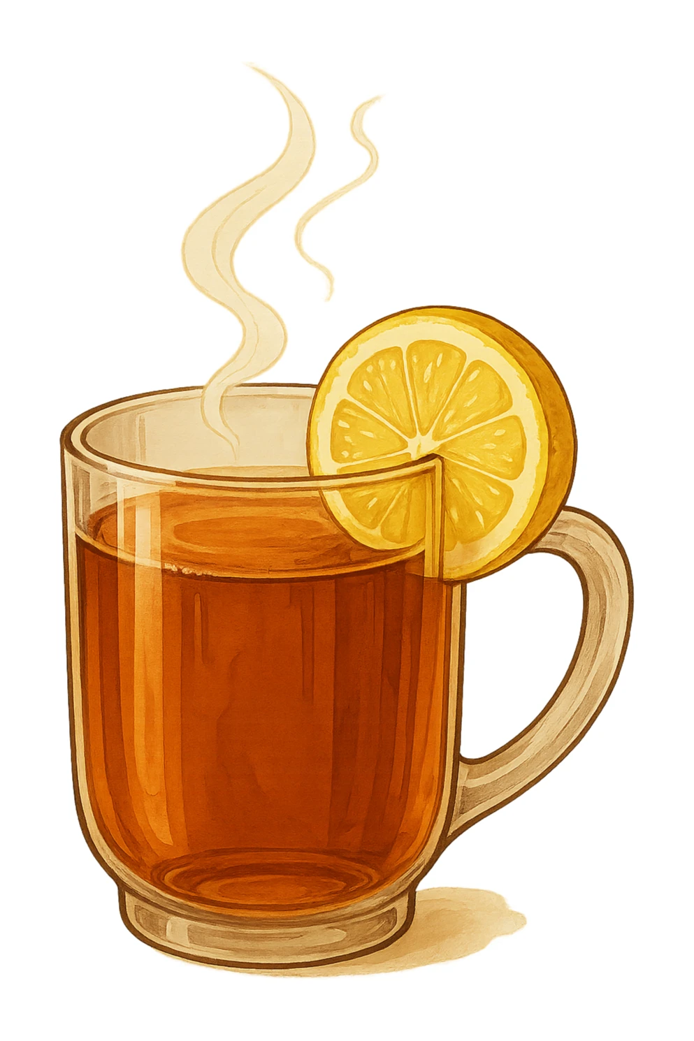 Используя похожую стилистику, слегка мультяшную, но при этом реалистичную - сгенерируй чай Эрл Грей с лимоном, прозрачный фон sticker