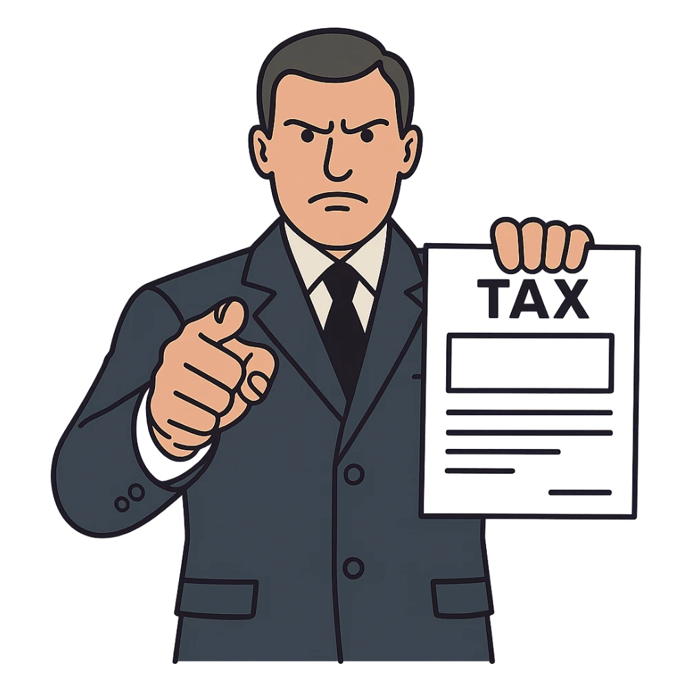 Используя такую стилистику как на картинках сгенерируй инспектора налоговой полиции, который показывает на зрителя декларацию и сурово смотрит, прозрачный фон sticker