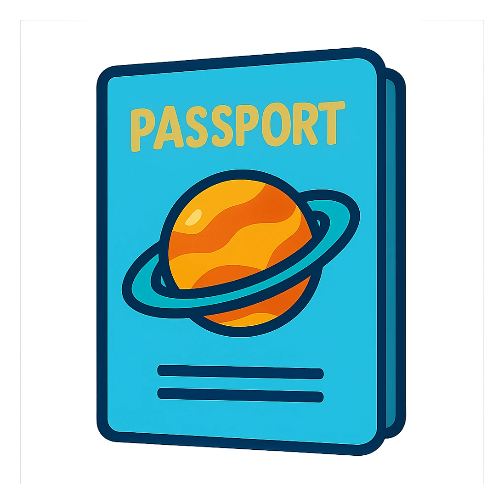 light blue passport with image planet, vibrant sticker