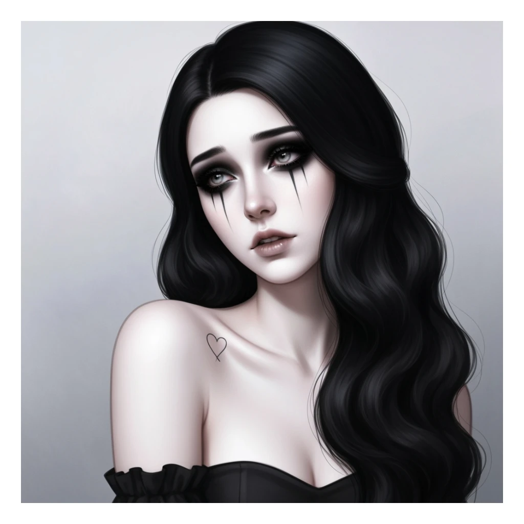 goth profile picture with a heart accent, cute, expressive, minimal sticker