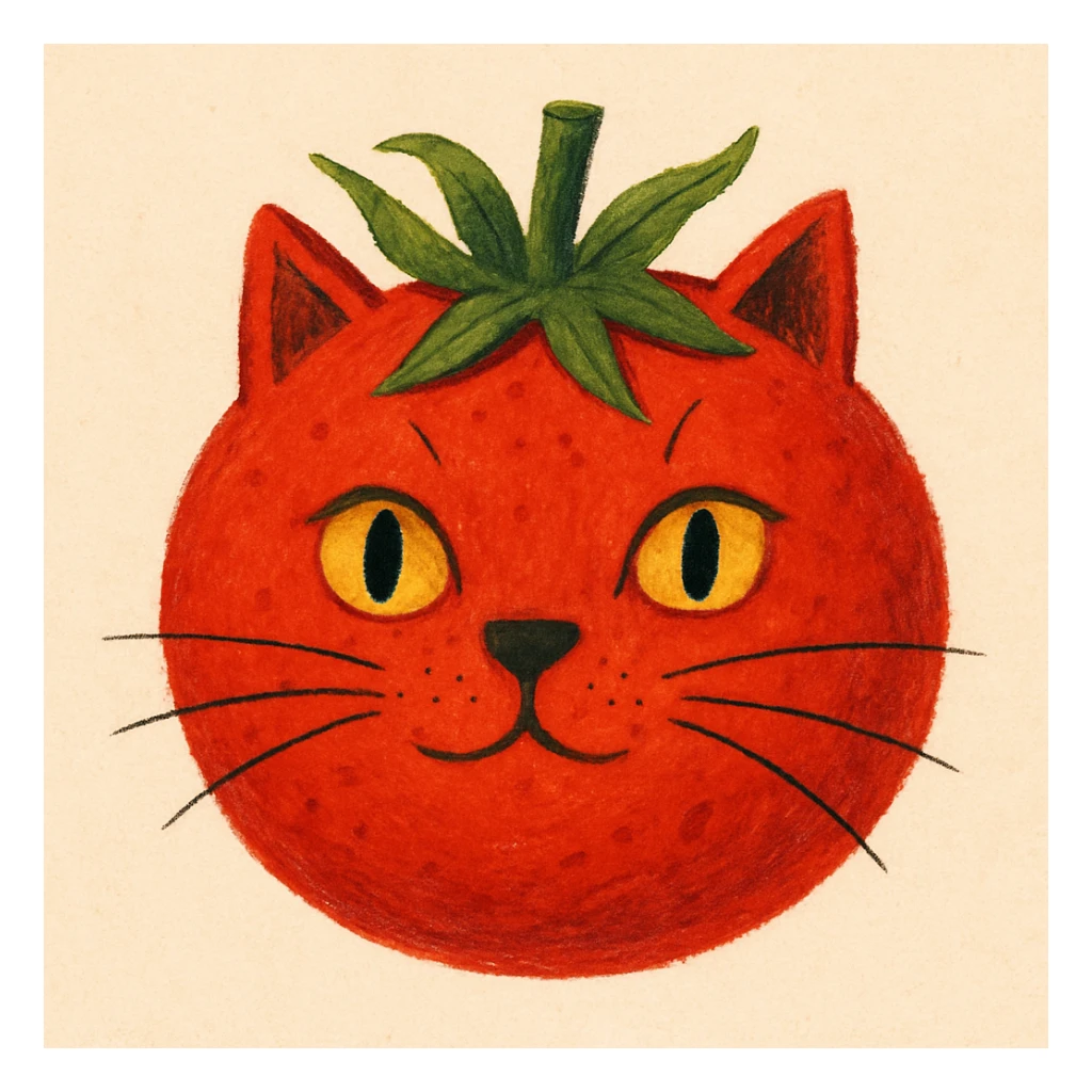 creative illustration of a cat's face looking like a tomato sticker