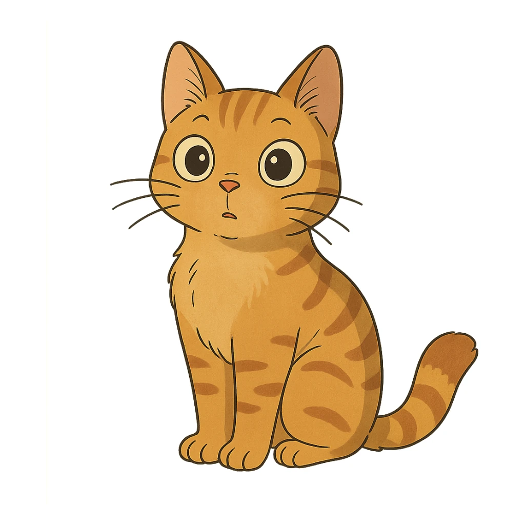 a curious cat with big eyes, ghibli style, cute, expressive sticker